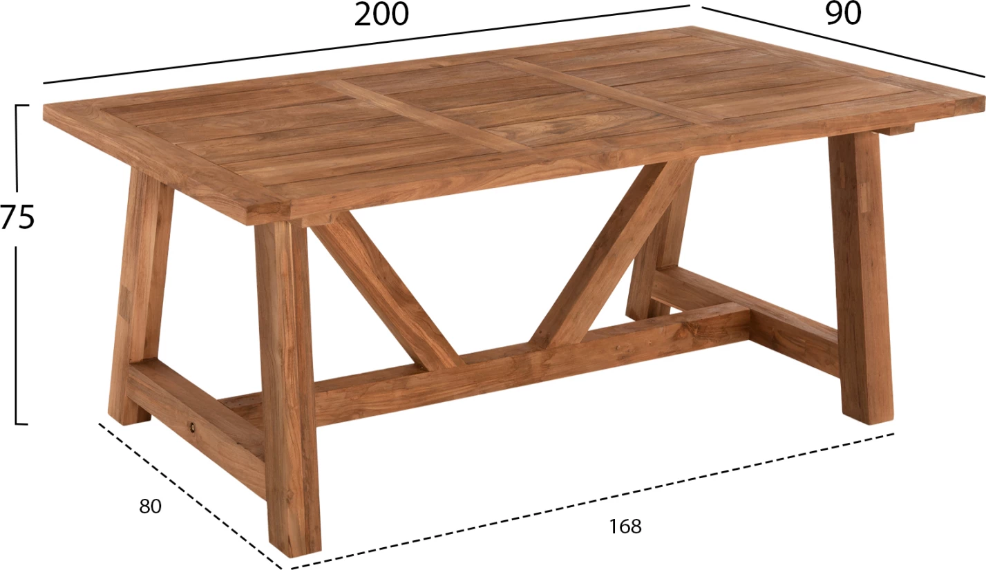 Jedilna miza iz recikliranega tikovega lesa v naravni barvi 200x90x75H cm