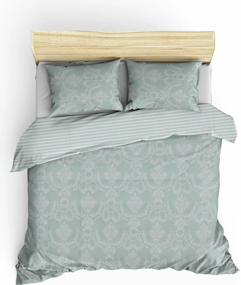 Set prevlek za dvojno posteljo, zelena morska in bela, L'essentiel, Pure