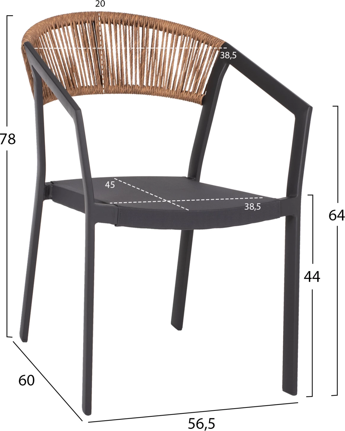 Aluminijasti naslanjač FH5891.01 antracit okvir in tekstil - hrbtni del iz bež ratana 56x60x81,5 cm