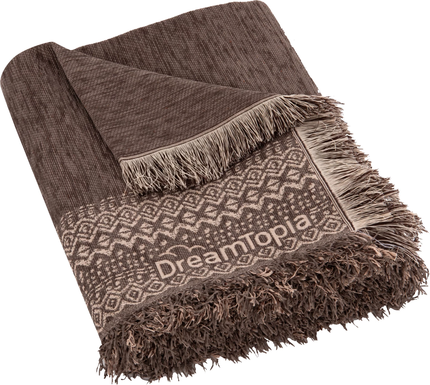 Prevleka za kavč - pregrinjalo s franžami DREAMTOPIA FH12165.04 v rjavi barvi 295x170 cm