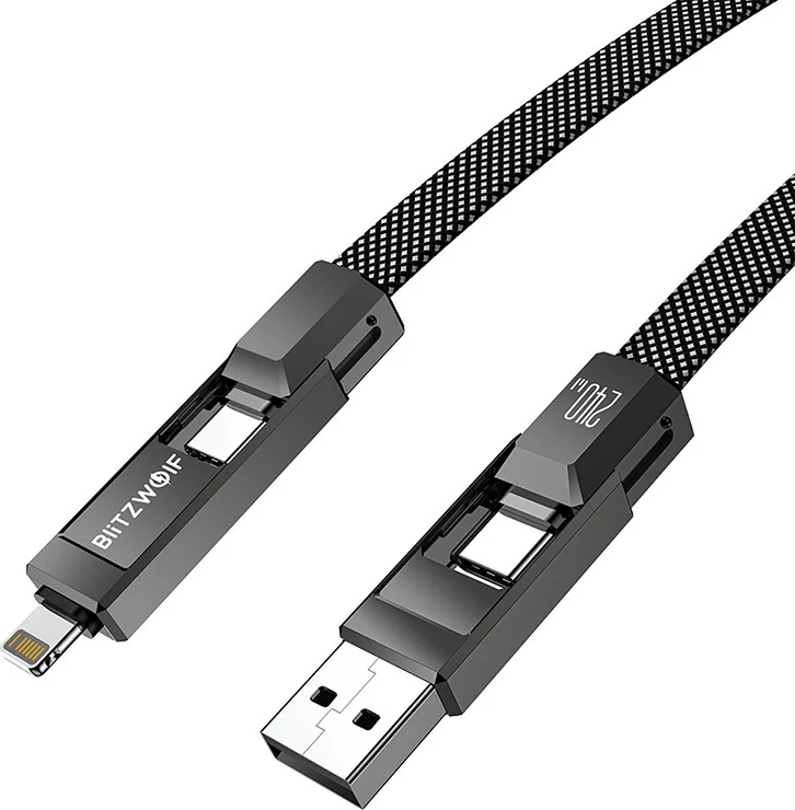 Kabel 4-v-1 BlitzWolf BW-HDC7, 1,2 m, 240 W, USB-A/USB-C/Lightning, črn