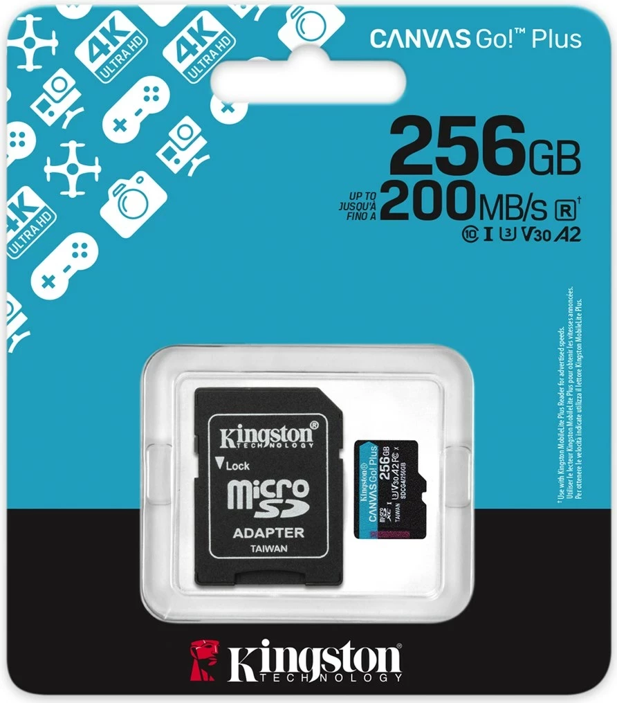 MicroSDXC kartica 256GB (s adapterjem), Kingston Canvas Go Plus Gen4, turkizna