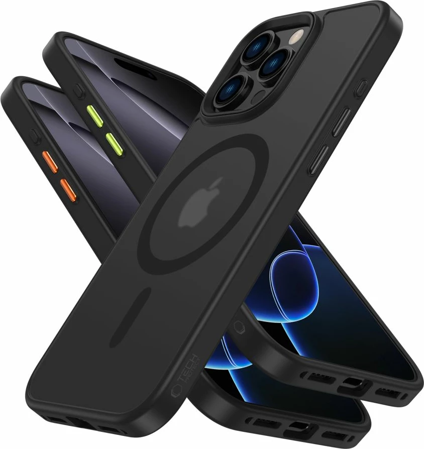 Ovitek za telefon MagSafe, Tech-Protect MagMat za iPhone 16 Pro, komplet 3, črn polprosojen