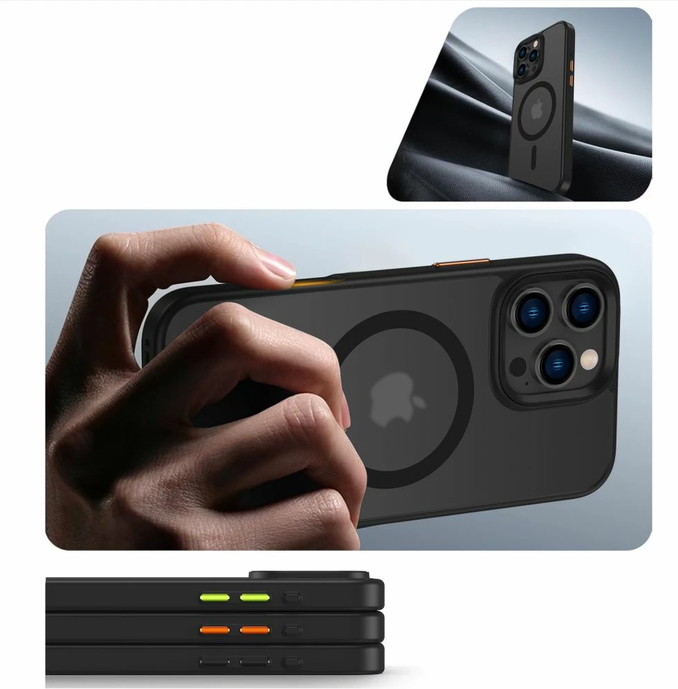 Ovitek za telefon MagSafe, Tech-Protect MagMat za iPhone 16 Pro, komplet 3, črn polprosojen