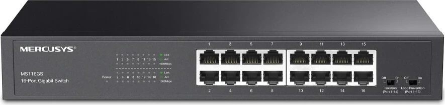 Preklopnik 16-portni Gigabit MERCUSYS MS116GS, črn