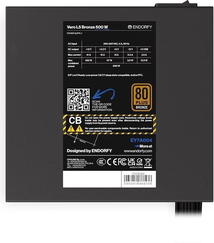 Napajalnik za računalnik ENDORFY Vero L5, 24-pin ATX, 500 W, črn