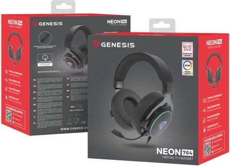 Gaming slušalke z RGB osvetlitvijo Genesis Neon 764, z žico, mikrofon, črne