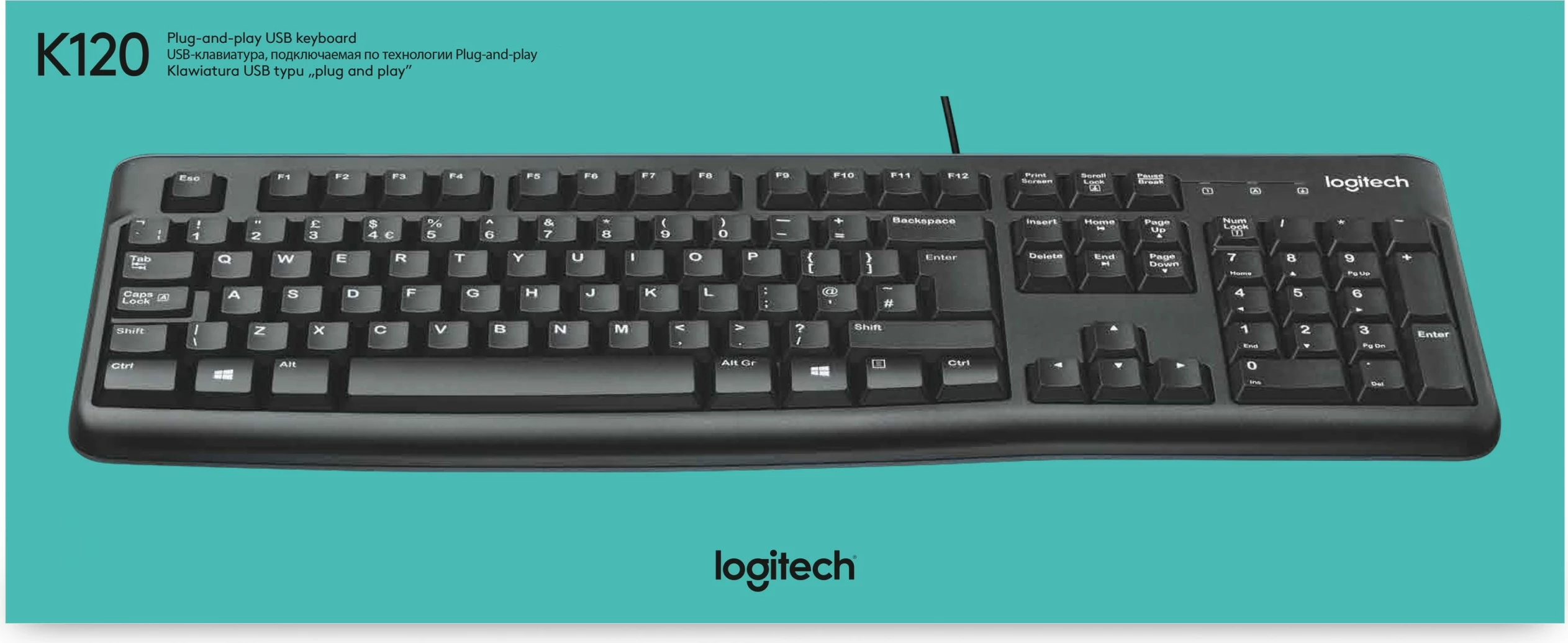 Tipkovnica AZERTY, žična, črna Logitech K120