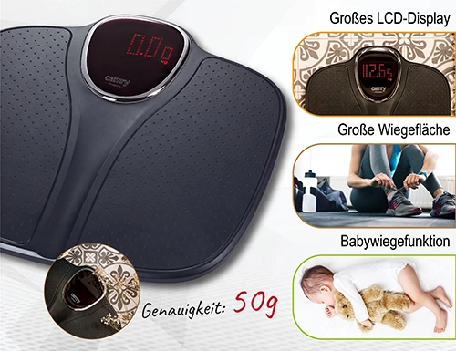 Kopalniška tehtnica Adler CR 8171, 180 kg, LED zaslon, način tehtanja dojenčka, 29,5x33,5 cm, črna