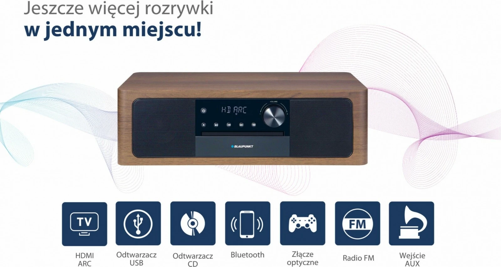 Mikro HiFi, Blaupunkt MS22BT, Bluetooth, HDMI ARC, CD/MP3/USB/AUX, barva lesa
