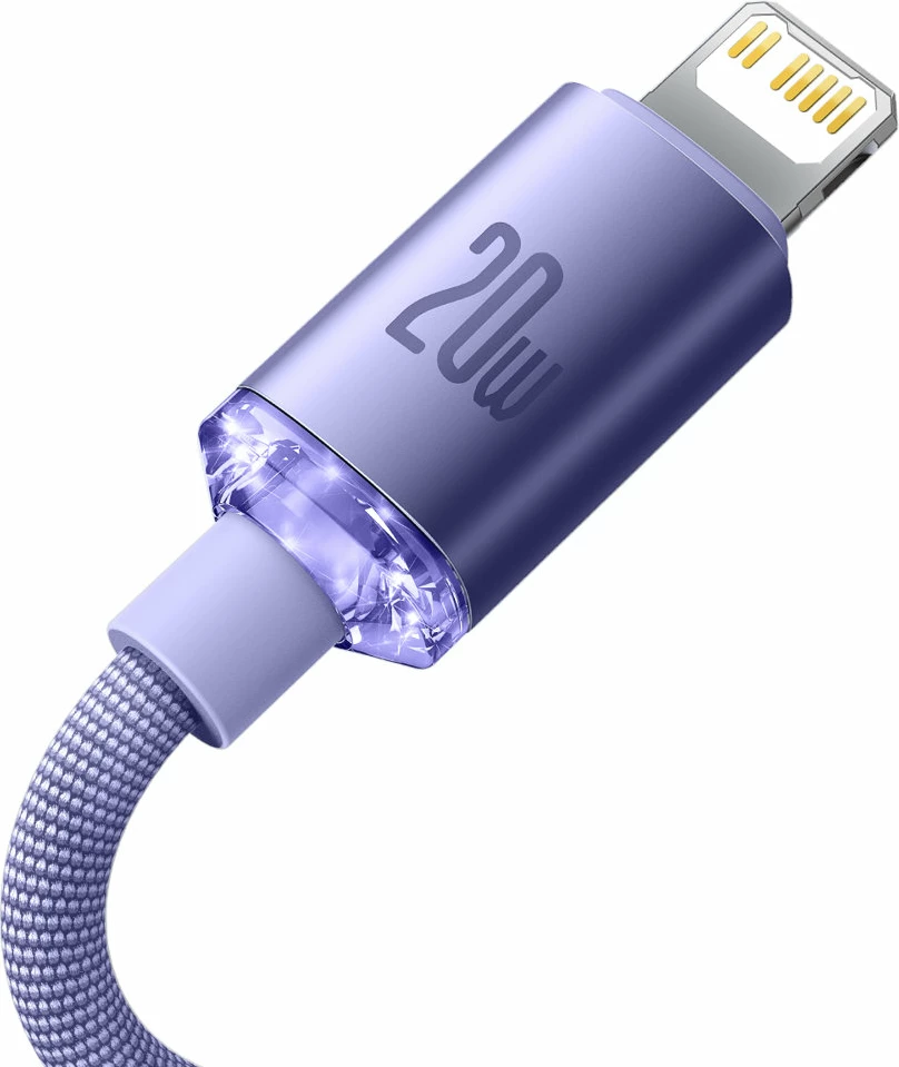 Kabel Baseus Crystal Shine Series CAJY000305, 2 m, Lightning v USB-C, 20 W, vijoličen