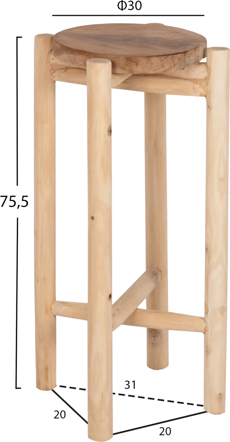 Cvetlični podstavek FH7935 iz tikovine v naravni barvi Φ30x75,5Hcm