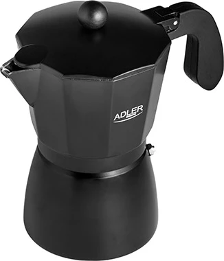 Moka kafetiera Adler AD 4421, 300 ml (do 6 skodelic), za električne/plinske/keramične/halogenske plošče, črna