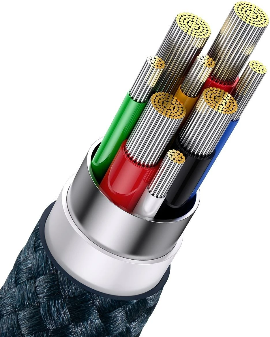 3-v-1 kabel Baseus Flash Series II, 1,5 m, 100 W, USB-A/USB-C/Lightning/Micro USB, modra