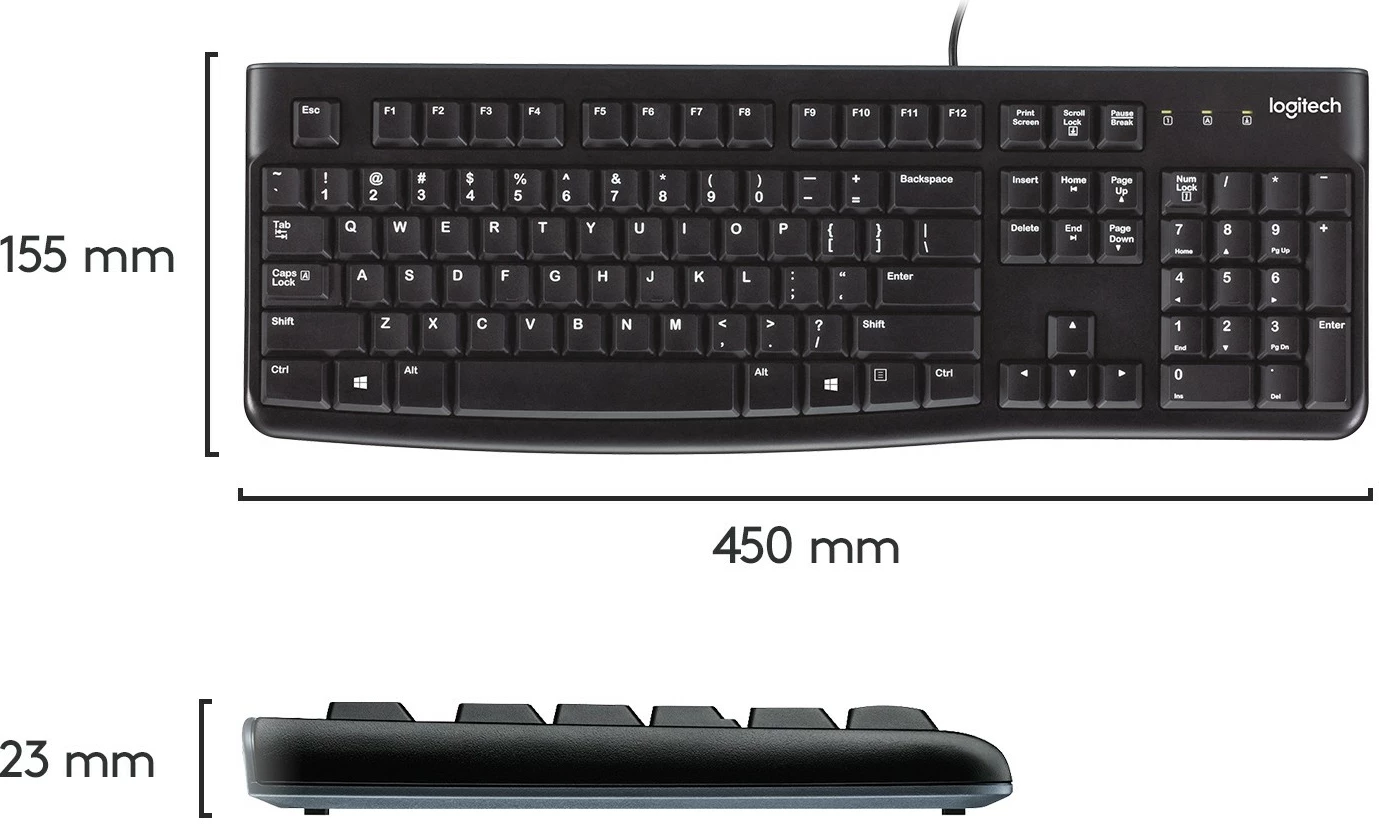 Tipkovnica polne velikosti z žico, USB, AZERTY, črna Logitech K120